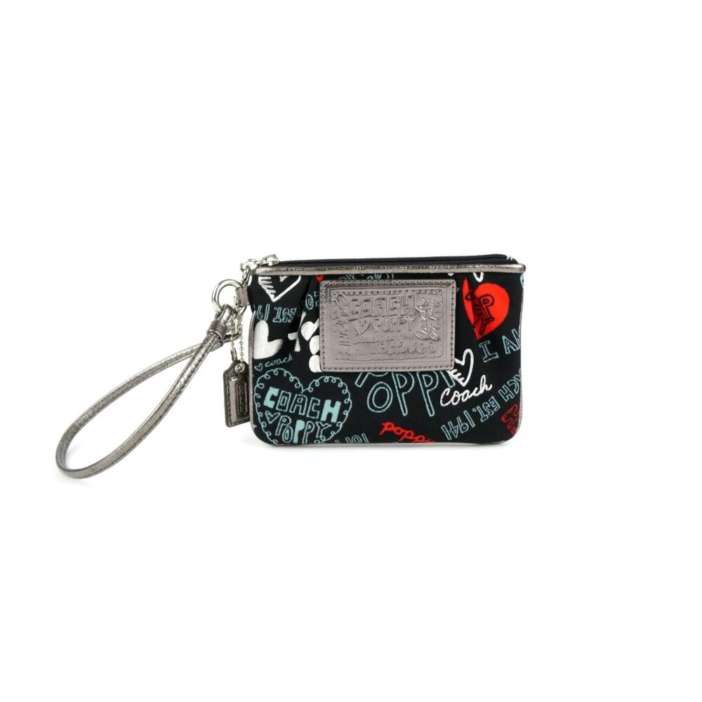Coach Poppy Graffiti Black Small Zip Wristlet